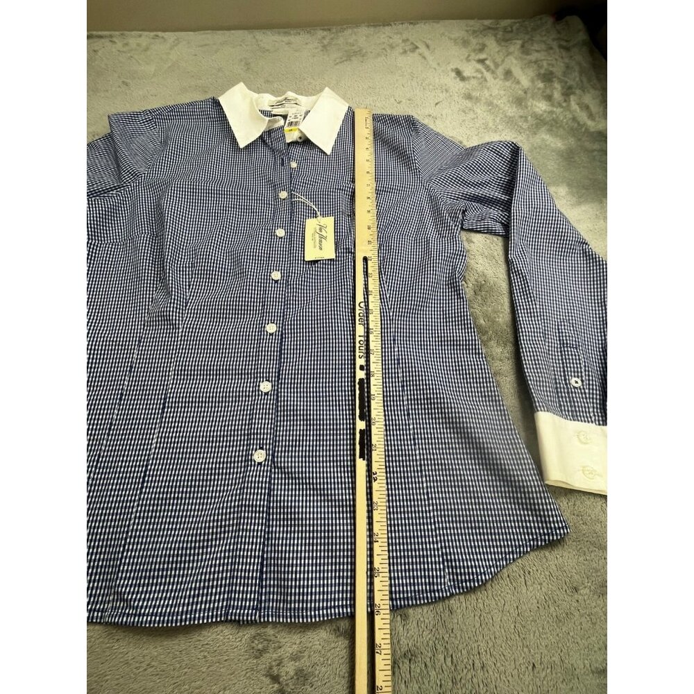 Van Heusen Shirt Men Large Blue Gingham Check Fitted Long Sleeve Button Down Top - Picture 7 of 11